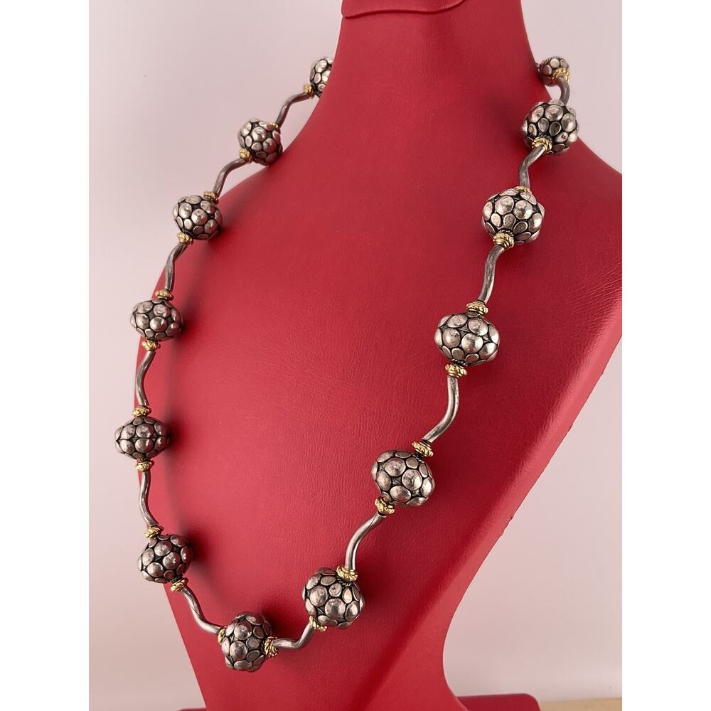 Modernist handmade handcrafted Beads 14K gold Sterling silver 925 Necklace